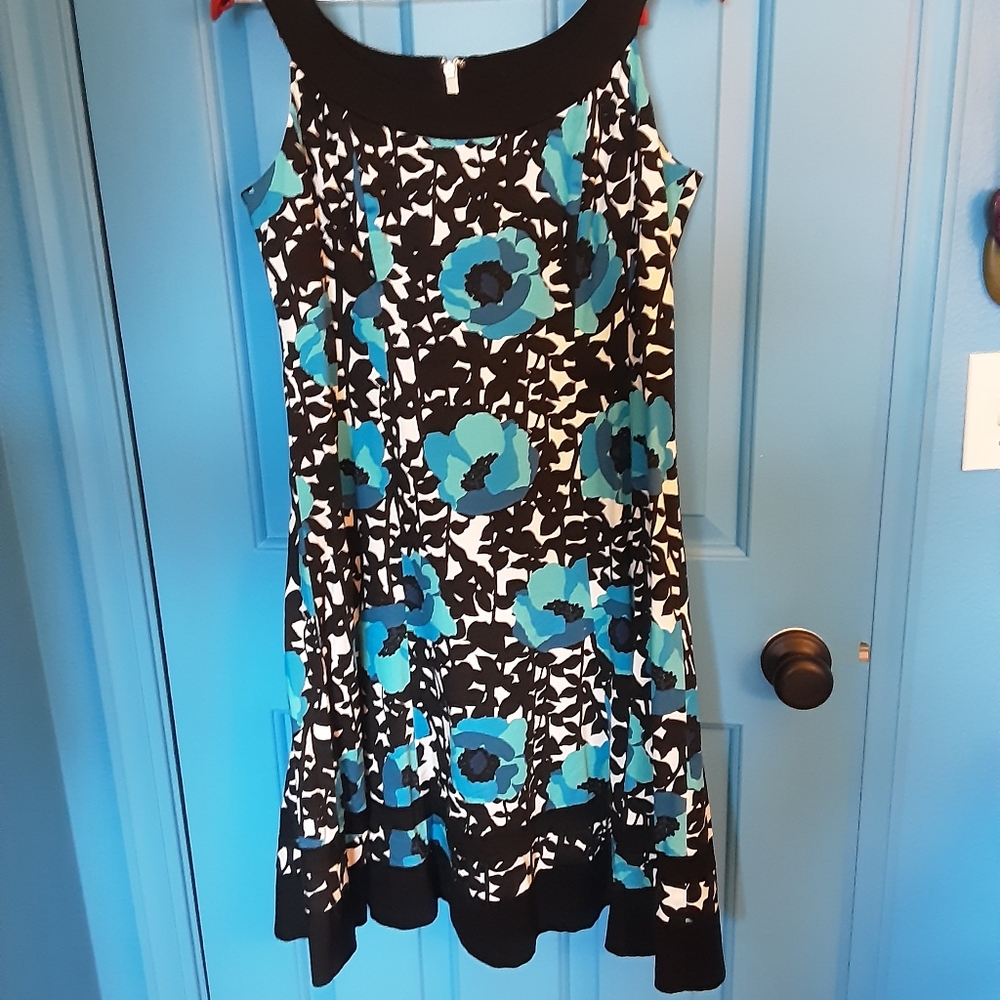 Jones Wear Black Turquoise Swing Dress